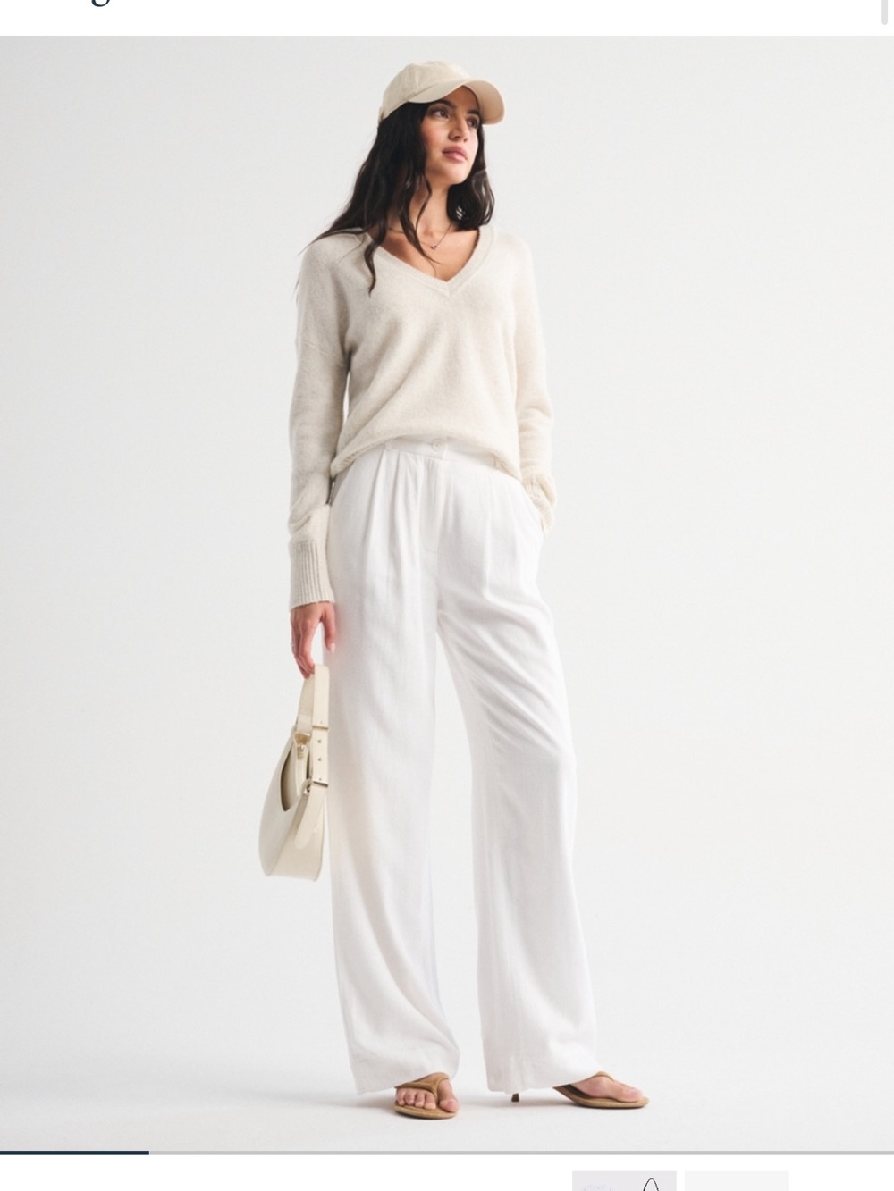 Abercrombie Sloane Wide Leg High-Rise Linen Blend Pants - White